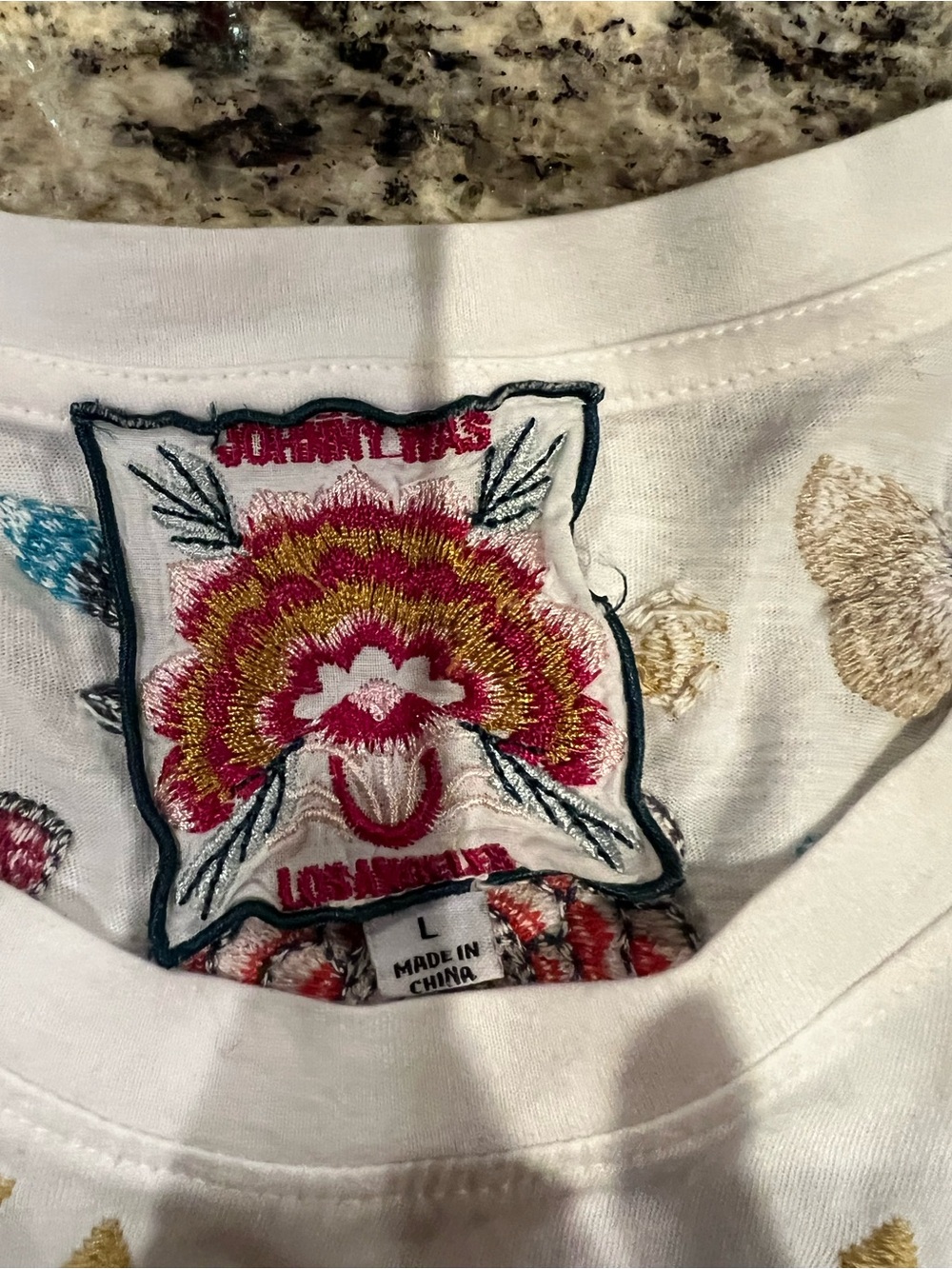 Johnny Was heavily embroidered tee, size large - Picture 3 of 6